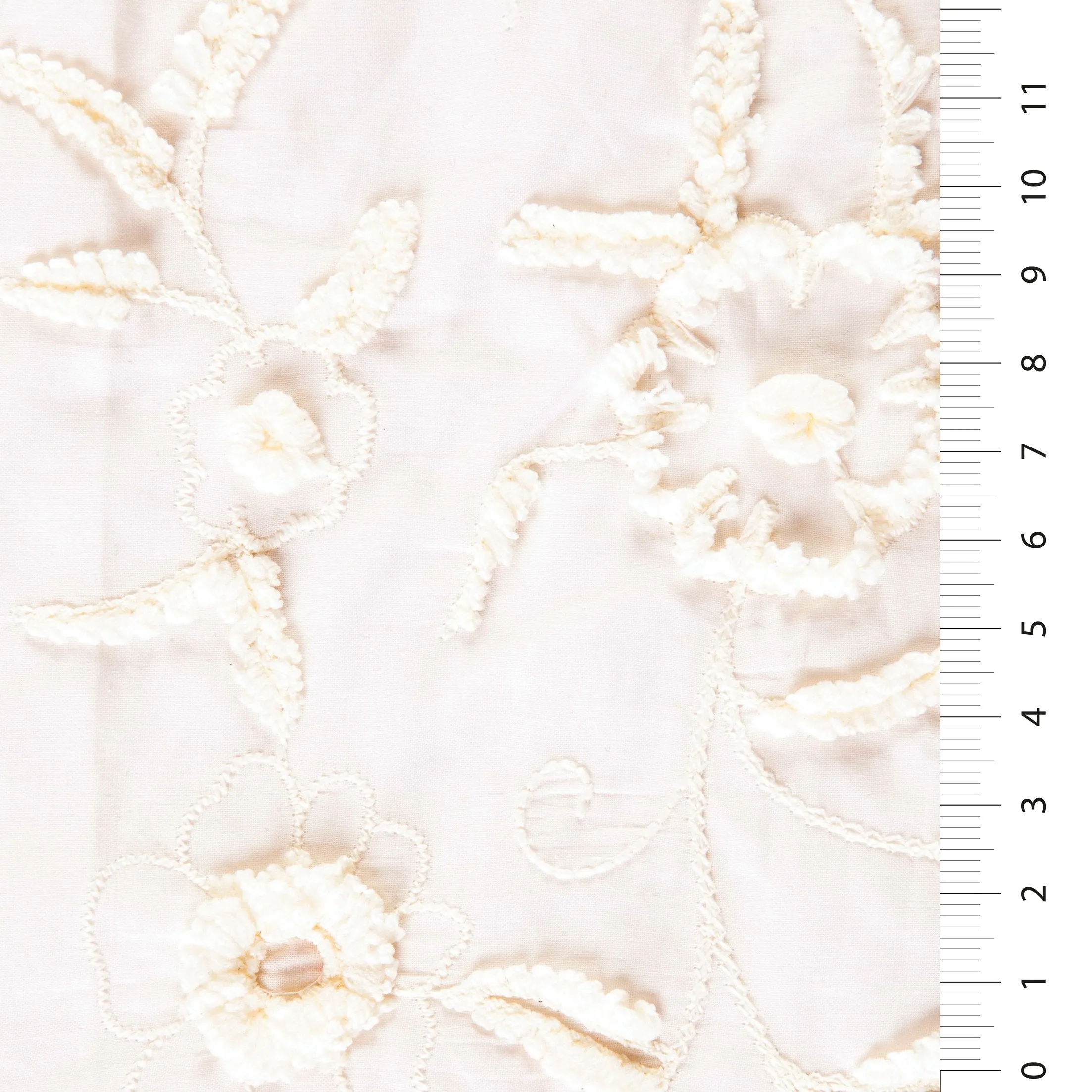 Fringed Floral Design Cotton Trim Embroidered Voile Fabric