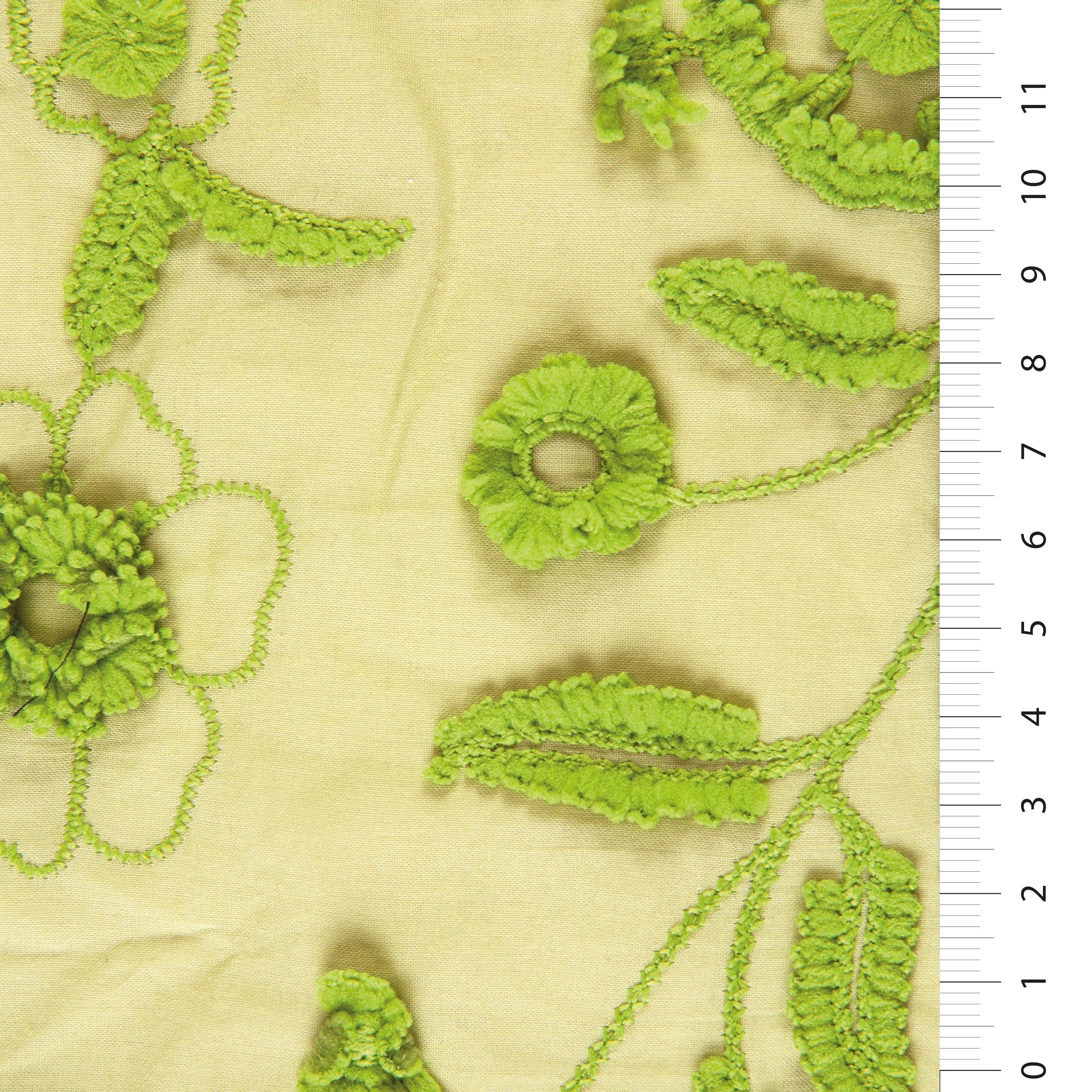 Fringed Floral Design Cotton Trim Embroidered Voile Fabric