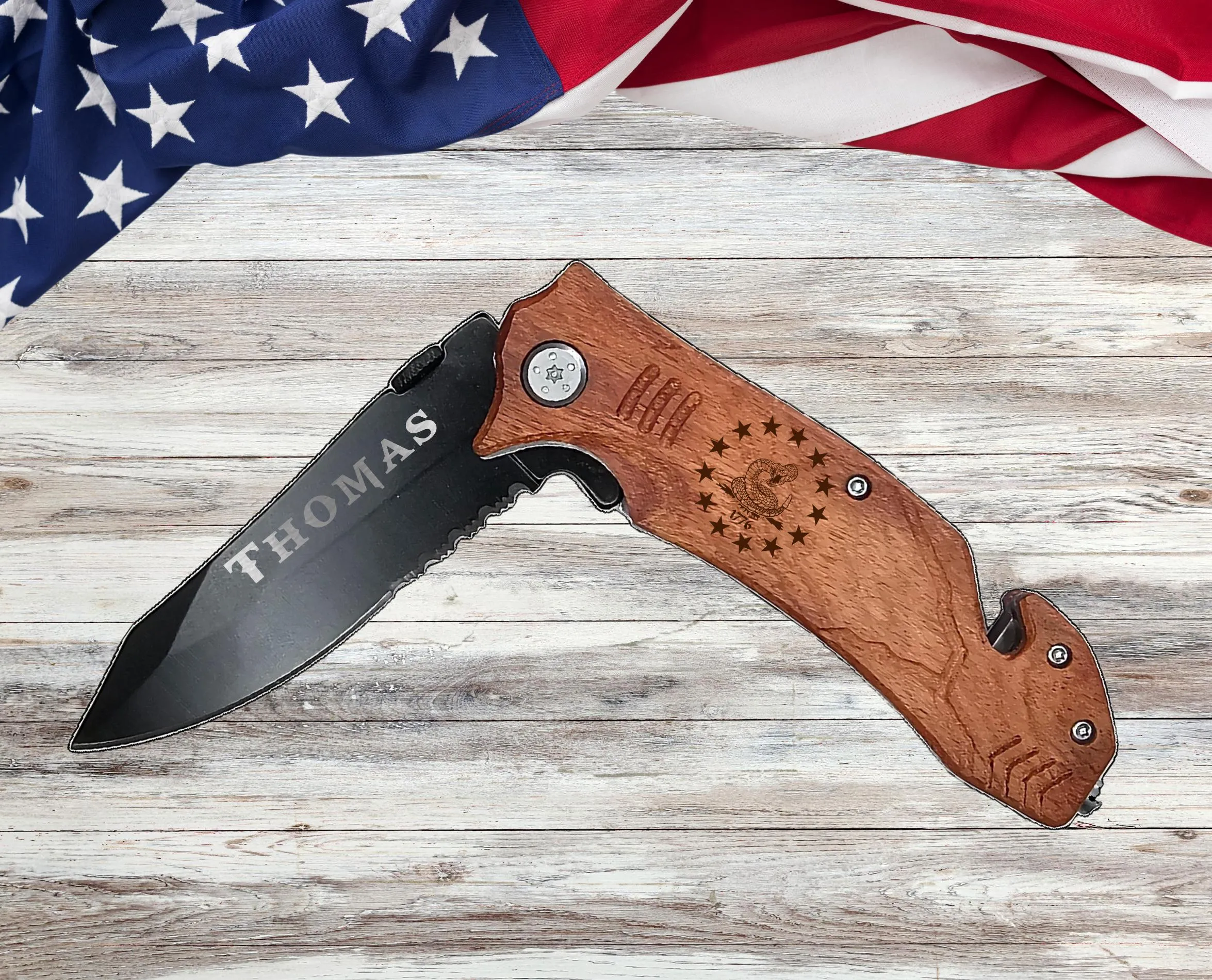 Gadsden Snake Engraved Personalized Pocket Knife Gifts, 1776 Patriotic gift for him her, Gift for Retired Dad, Fathers Day Veteran gift