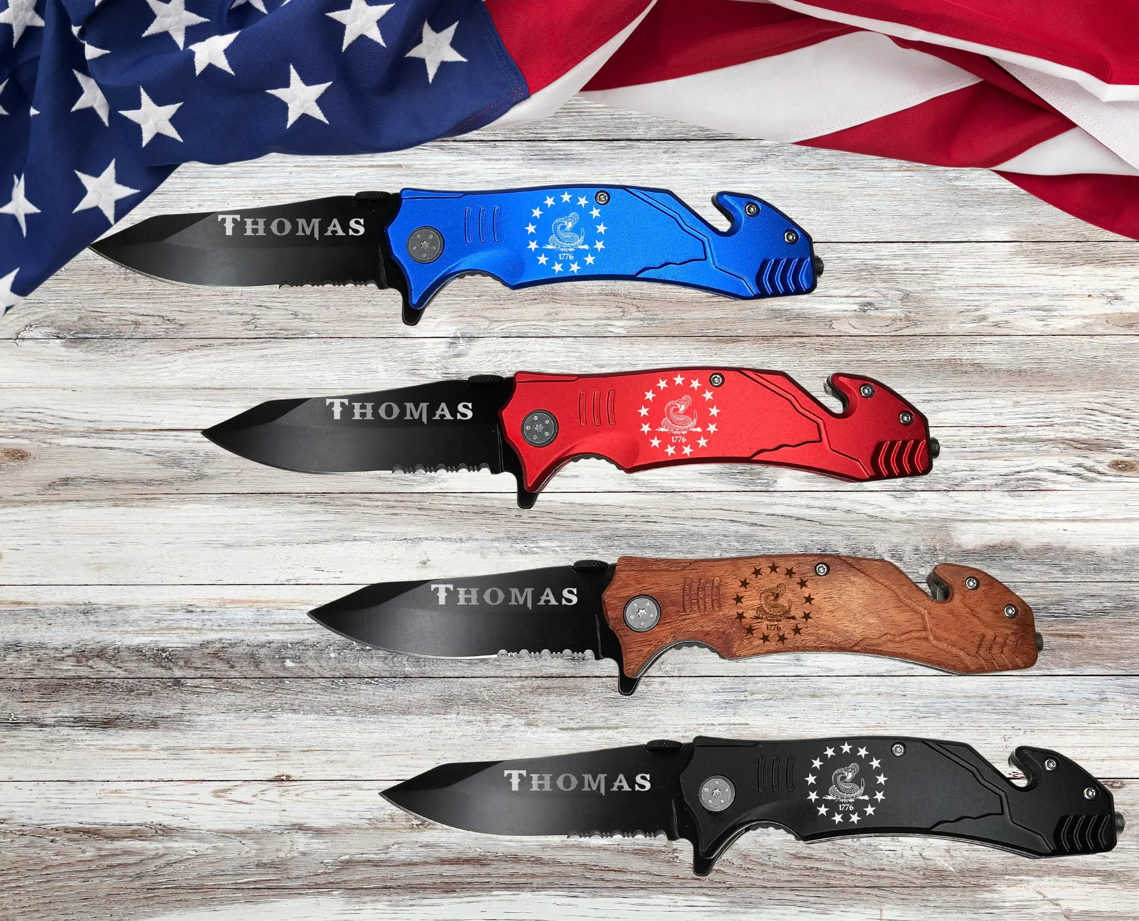 Gadsden Snake Engraved Personalized Pocket Knife Gifts, 1776 Patriotic gift for him her, Gift for Retired Dad, Fathers Day Veteran gift