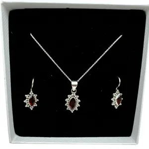 Garnet Solid 925 Sterling Silver Pendant Earrings Set
