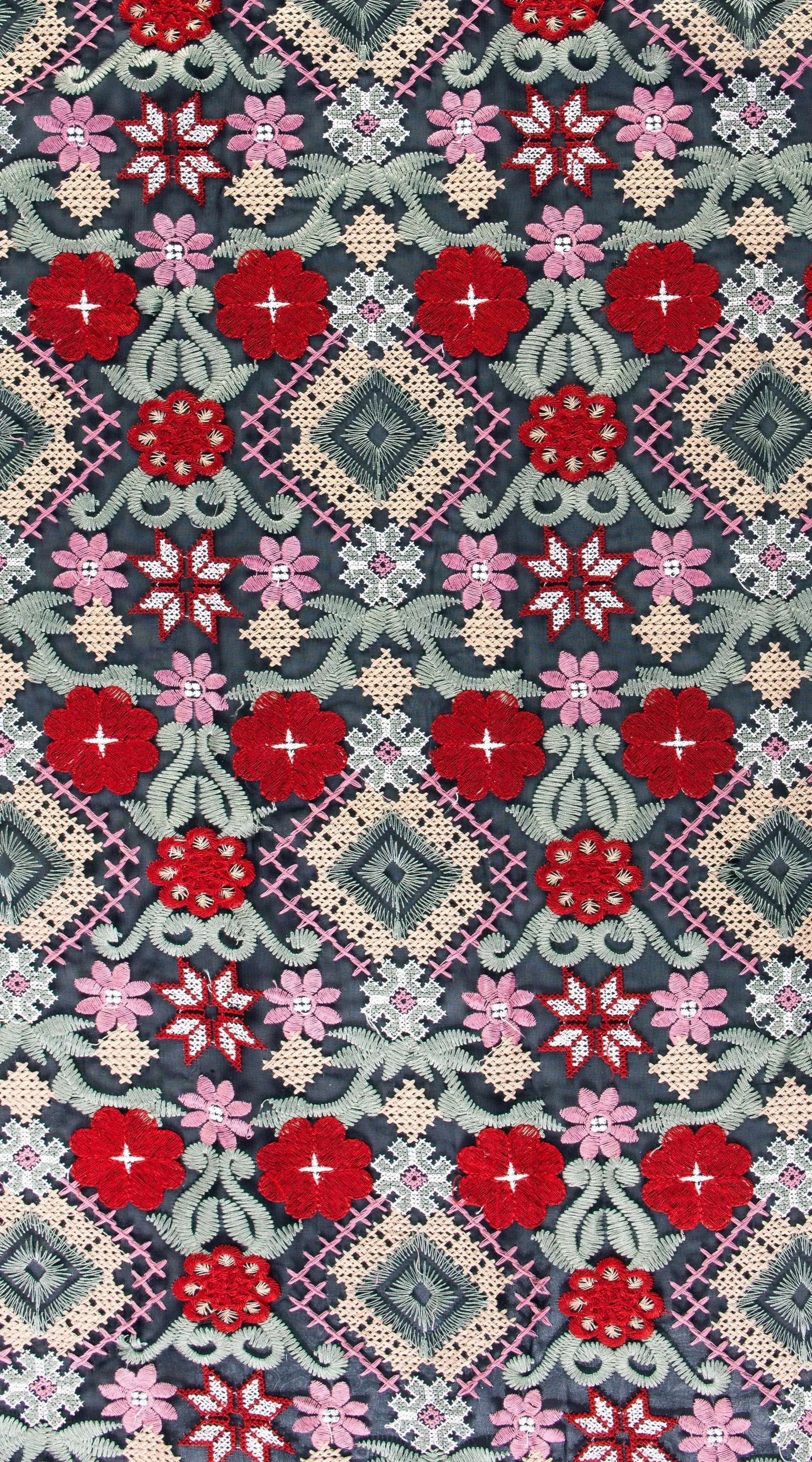 Geometric Floral Aztec Design Thread Embroidered Chiffon Fabric