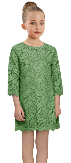 Girls' Boho Floral Lace Scalloped Hem Dress in sage