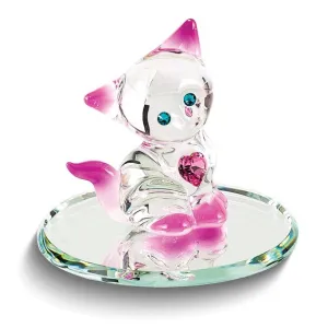 Glass Baron Pink Crystal Kitty Cat with Heart Glass Baron Figurine