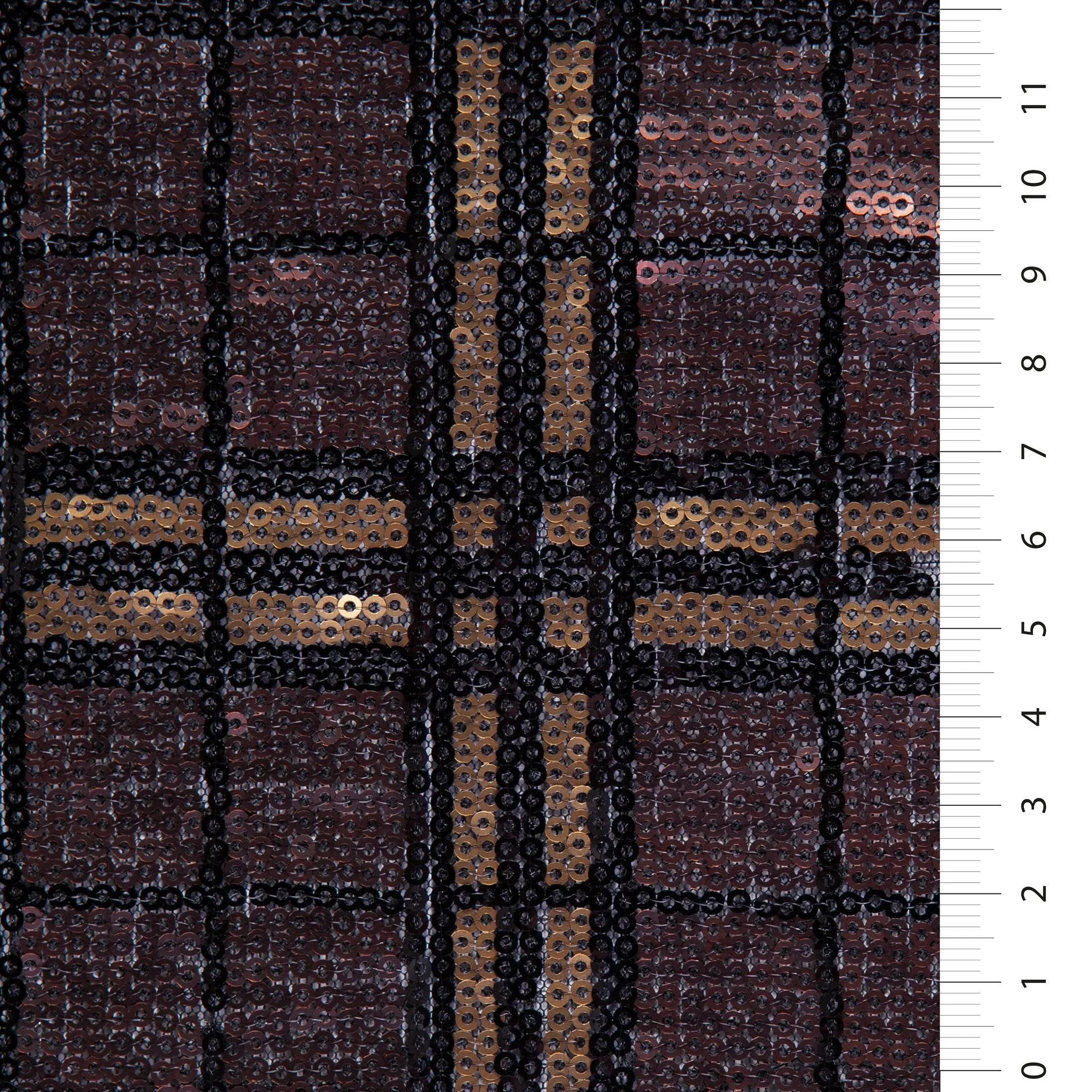 Gold Embroidered Fabric with Geometric Check Design