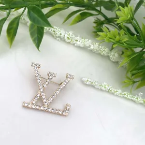 Gold LV Sparkly Brooch