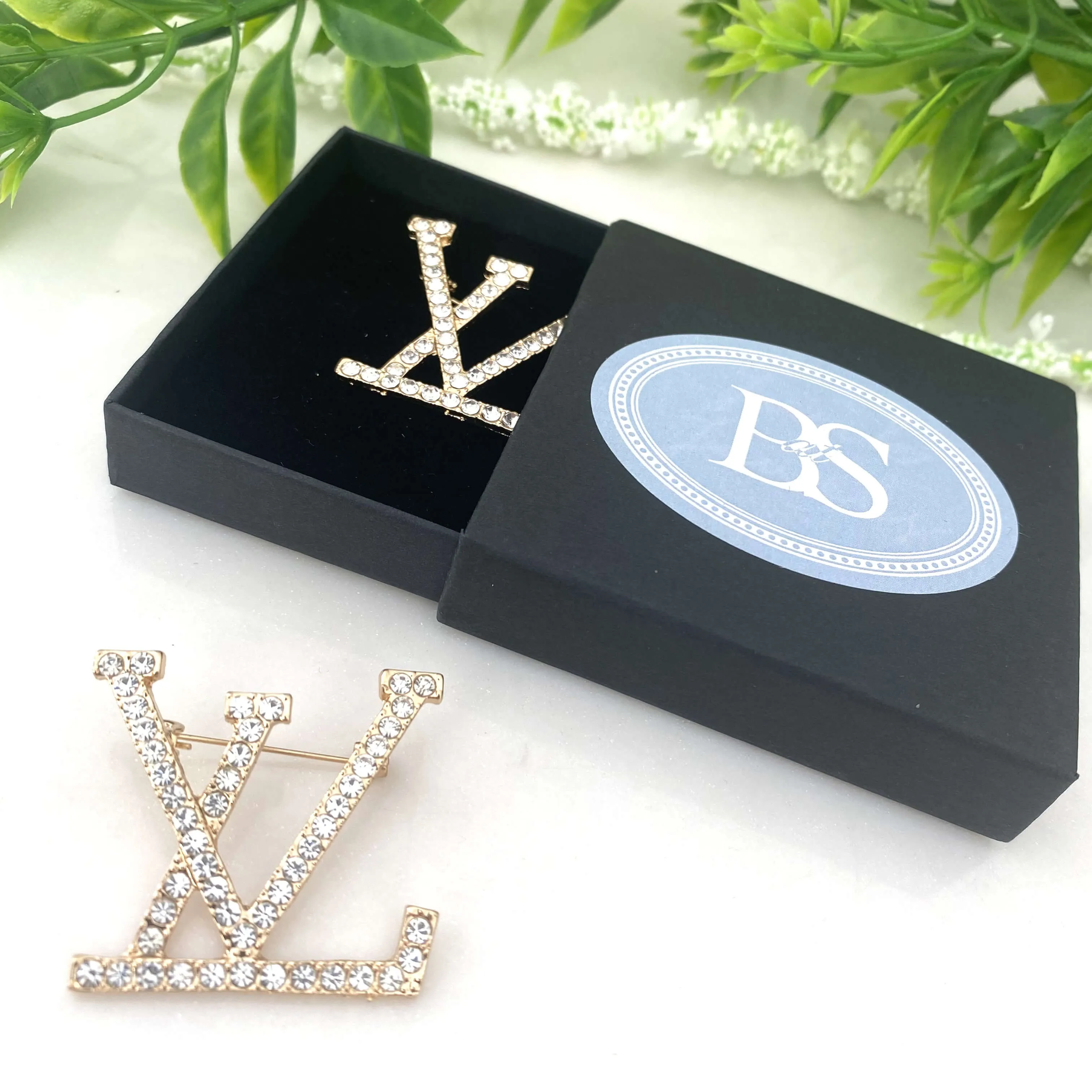 Gold LV Sparkly Brooch