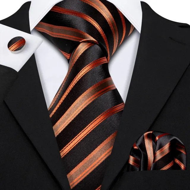 Gold Solid Tie Set Silk Tie For Men Business Gift Party Necktie Handkerchief Cravat Barry.Wang Fashion Designer Tie Set