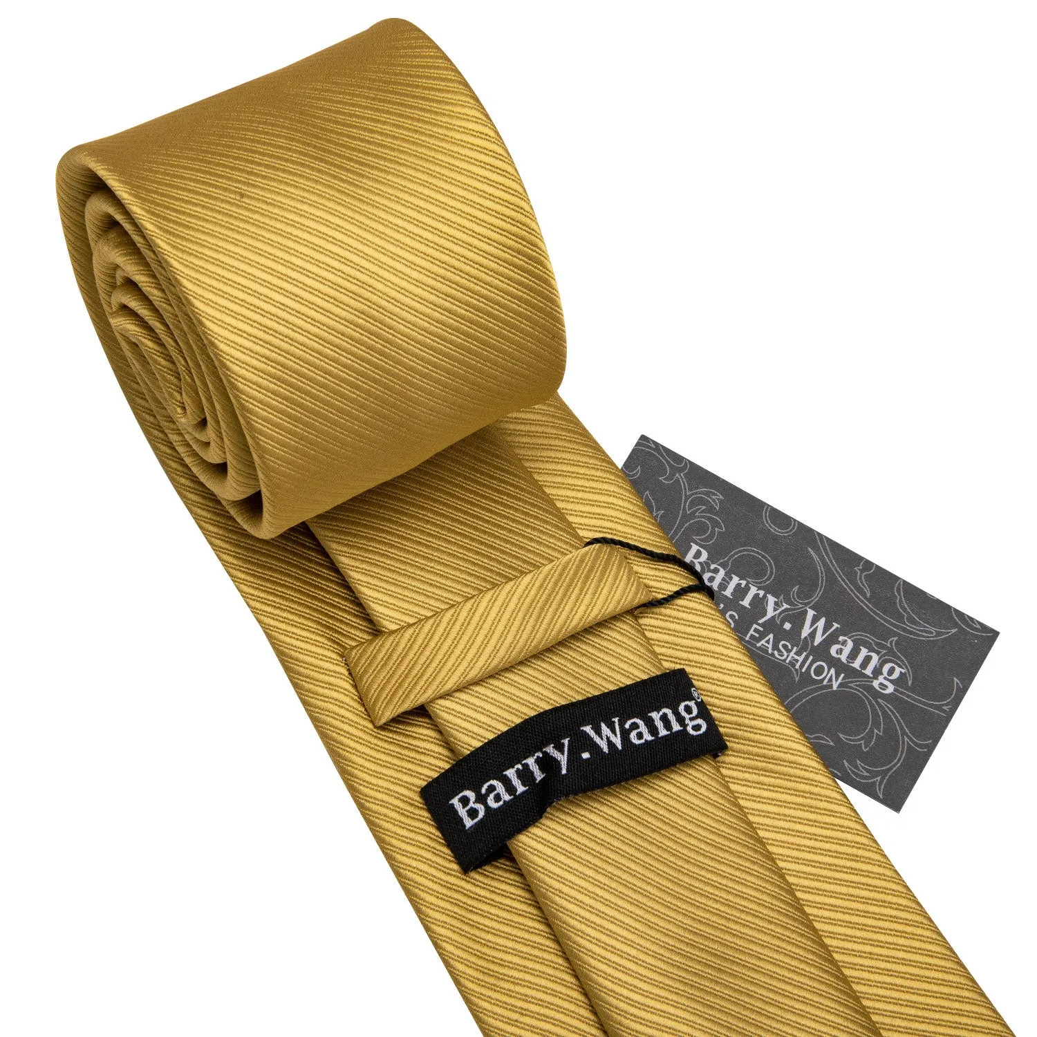 Gold Solid Tie Set Silk Tie For Men Business Gift Party Necktie Handkerchief Cravat Barry.Wang Fashion Designer Tie Set