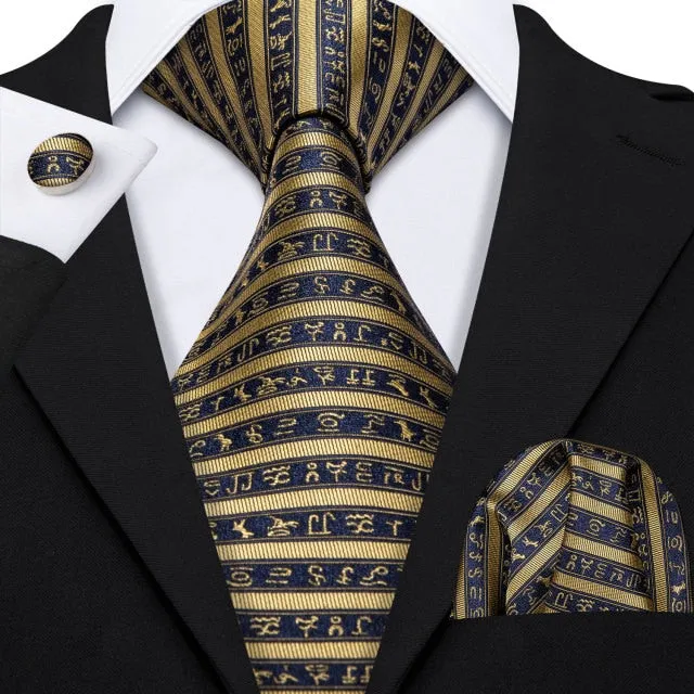 Gold Solid Tie Set Silk Tie For Men Business Gift Party Necktie Handkerchief Cravat Barry.Wang Fashion Designer Tie Set