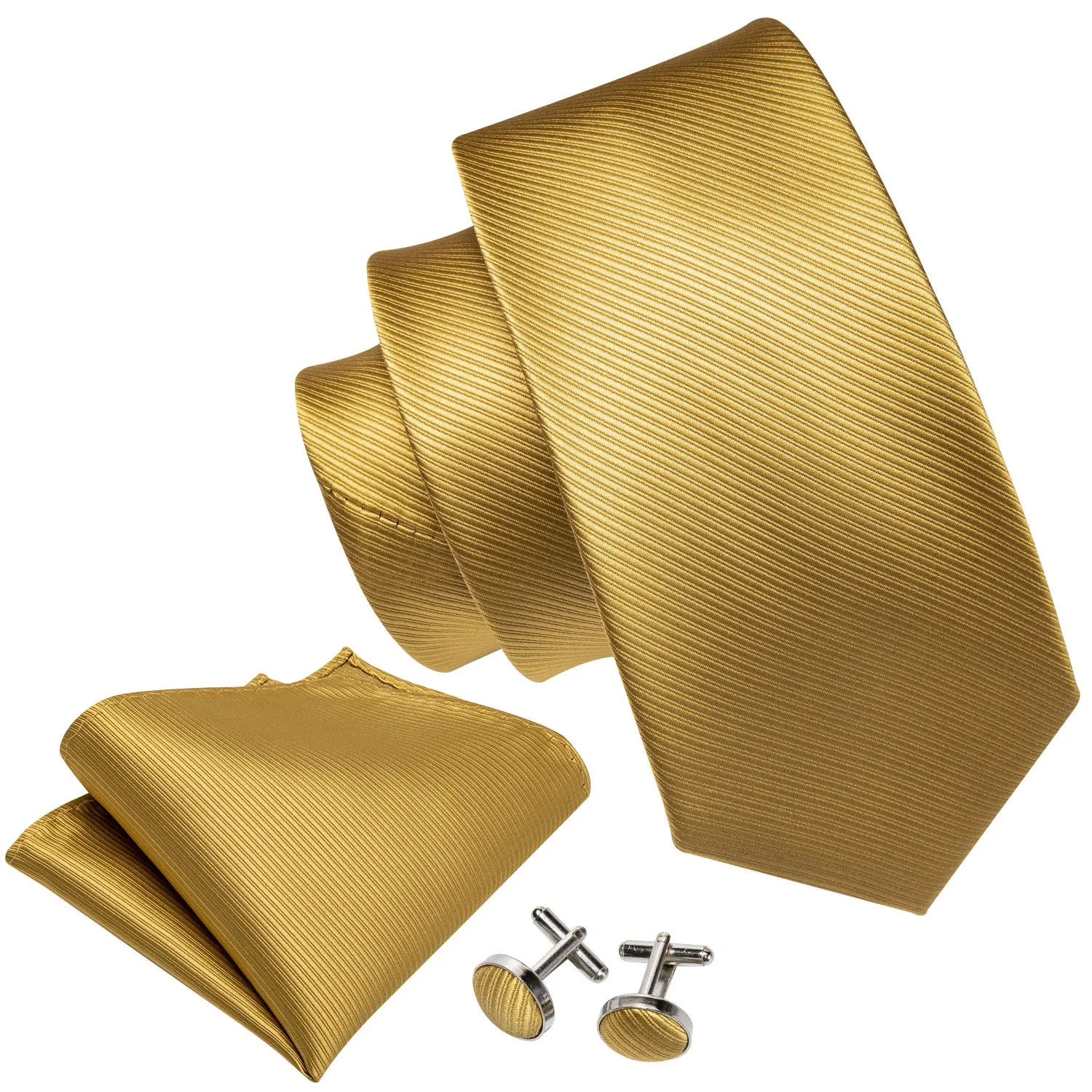 Gold Solid Tie Set Silk Tie For Men Business Gift Party Necktie Handkerchief Cravat Barry.Wang Fashion Designer Tie Set