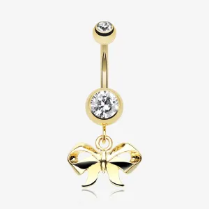 Golden Dainty Bow Tie Ribbon Belly Button Ring