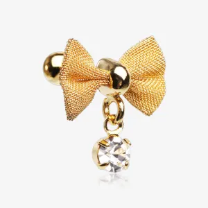 Golden Dainty Mesh Bow-Tie Sparkle Dangle Cartilage Tragus Barbell