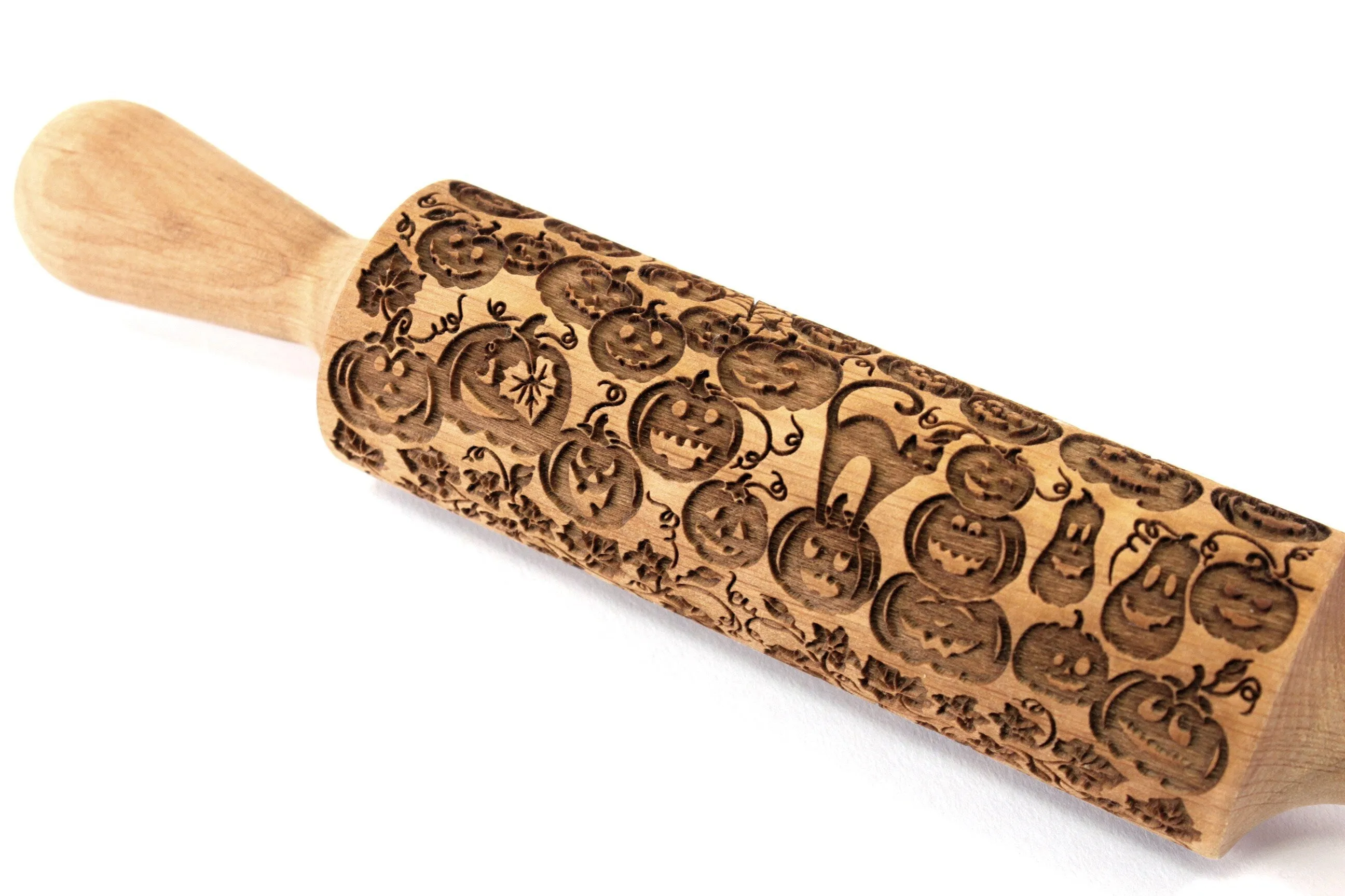 Halloween Pumpkin Embossed Rolling Pin, Pumpkin Jack o Lantern, Sugar Cookies, Clay Stamp, Pottery Roller, Christmas Gift
