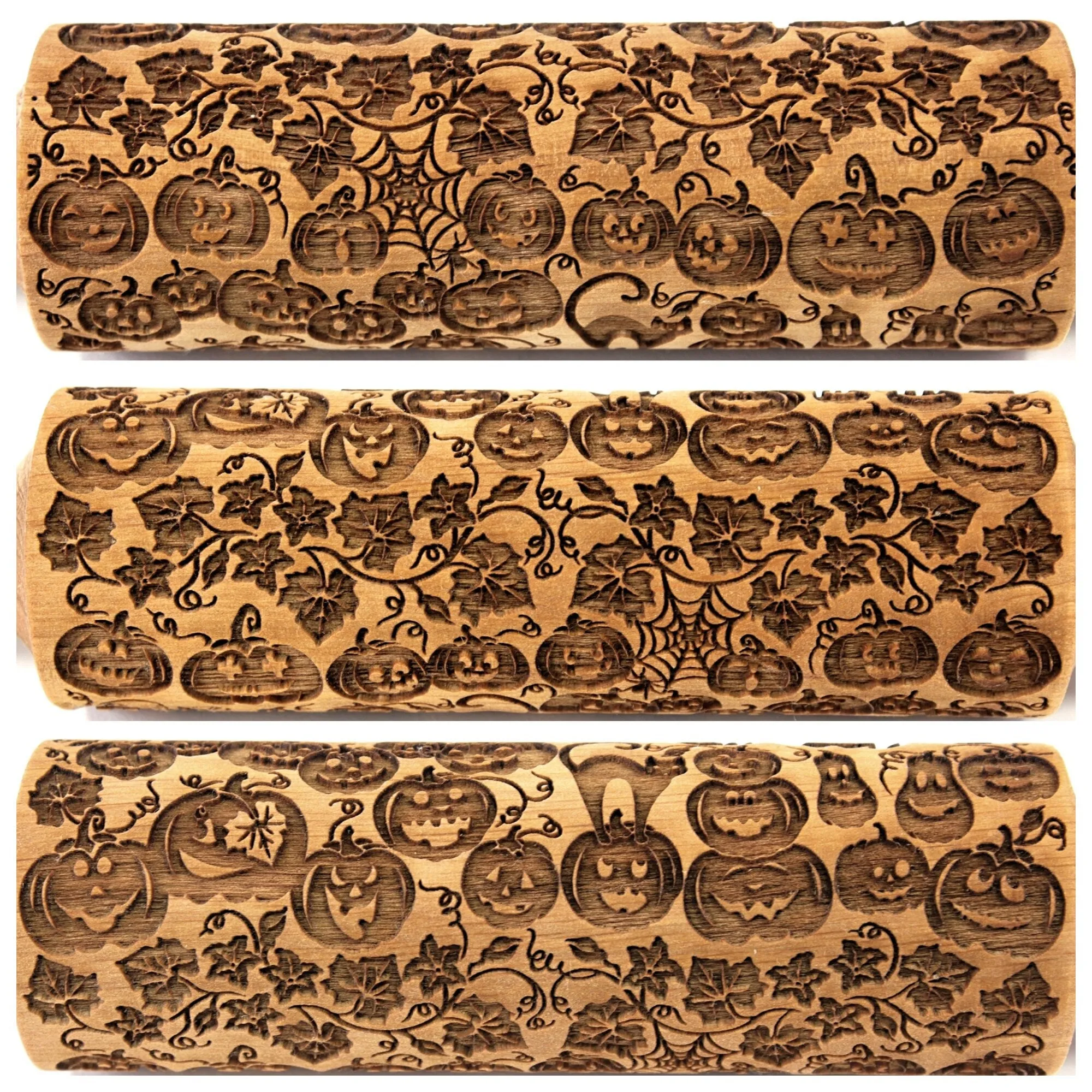 Halloween Pumpkin Embossed Rolling Pin, Pumpkin Jack o Lantern, Sugar Cookies, Clay Stamp, Pottery Roller, Christmas Gift