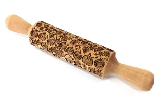 Halloween Pumpkin Embossed Rolling Pin, Pumpkin Jack o Lantern, Sugar Cookies, Clay Stamp, Pottery Roller, Christmas Gift
