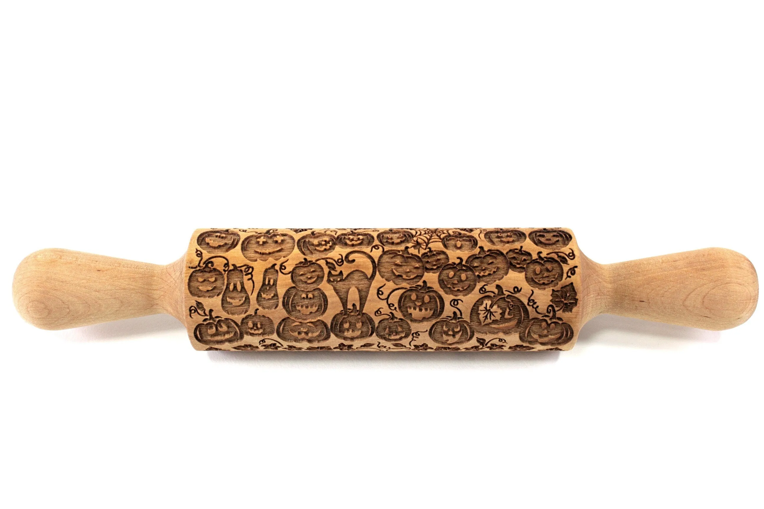 Halloween Pumpkin Embossed Rolling Pin, Pumpkin Jack o Lantern, Sugar Cookies, Clay Stamp, Pottery Roller, Christmas Gift