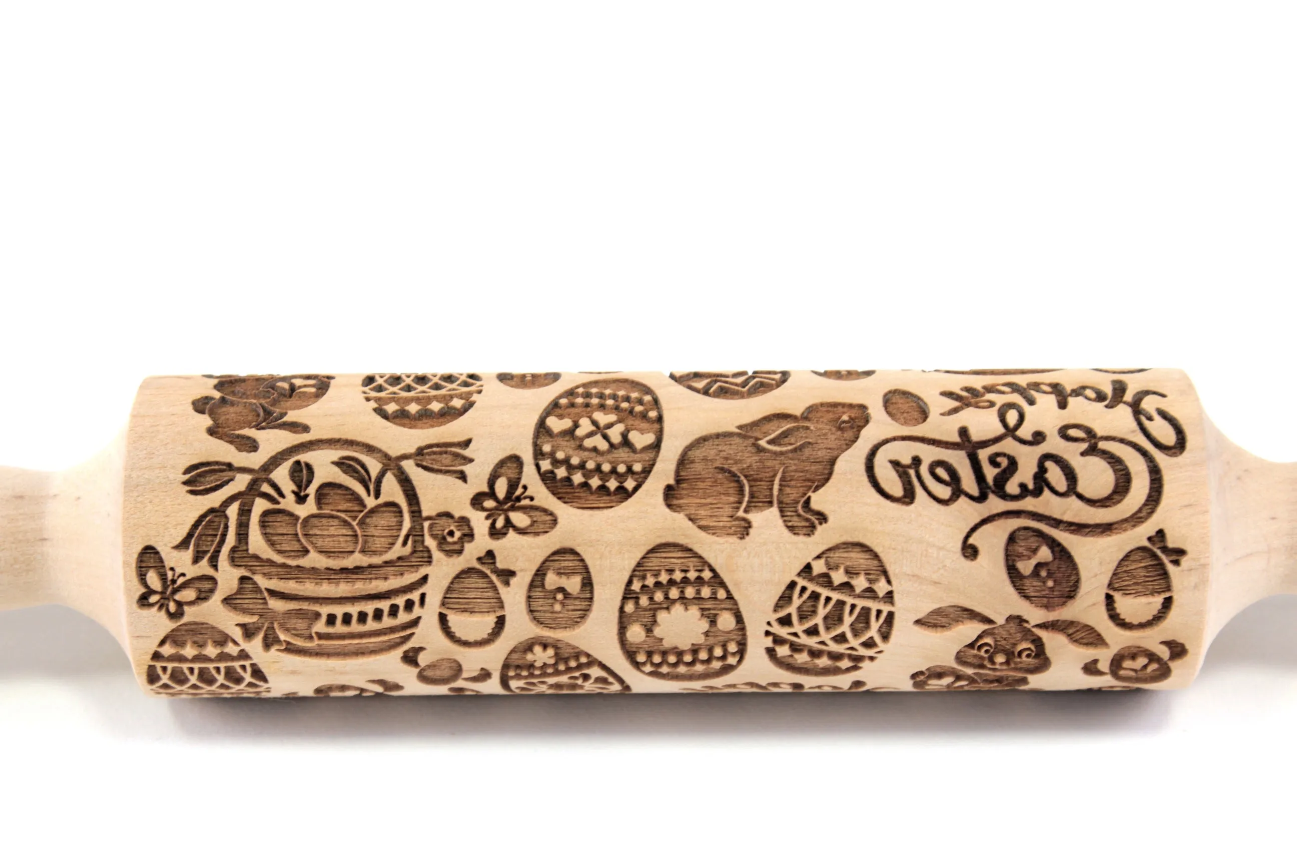 Happy Easter Rolling Pin, Embossed Rabbit Eggs Shortbread Cookies, Christmas Gift, Gingerbread Clay Stamp, Ceramic Tool Roller, Gift for Baking Enthuziast