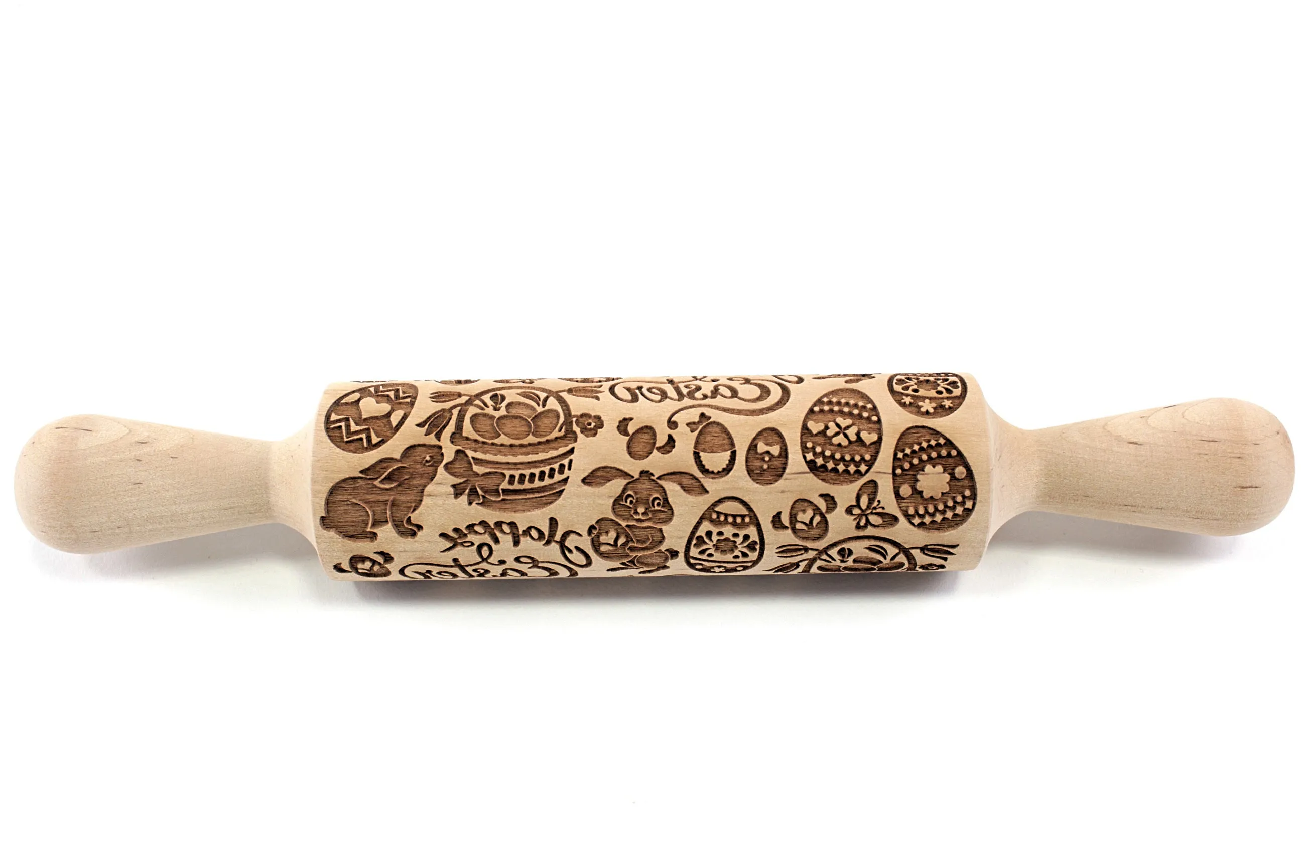 Happy Easter Rolling Pin, Embossed Rabbit Eggs Shortbread Cookies, Christmas Gift, Gingerbread Clay Stamp, Ceramic Tool Roller, Gift for Baking Enthuziast