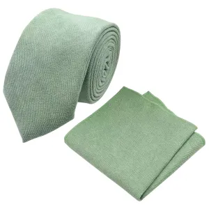 Harrison: Sage Green Cotton Blend Tie and Pocket Square Set