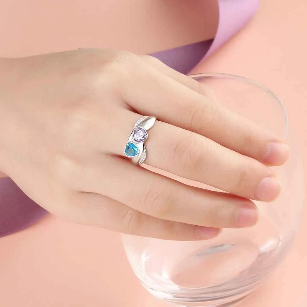 Heart Birthstone Personalized Engrave Name Promise Ring 925 Sterling Silver Anniversary Jewelry Gift For Her