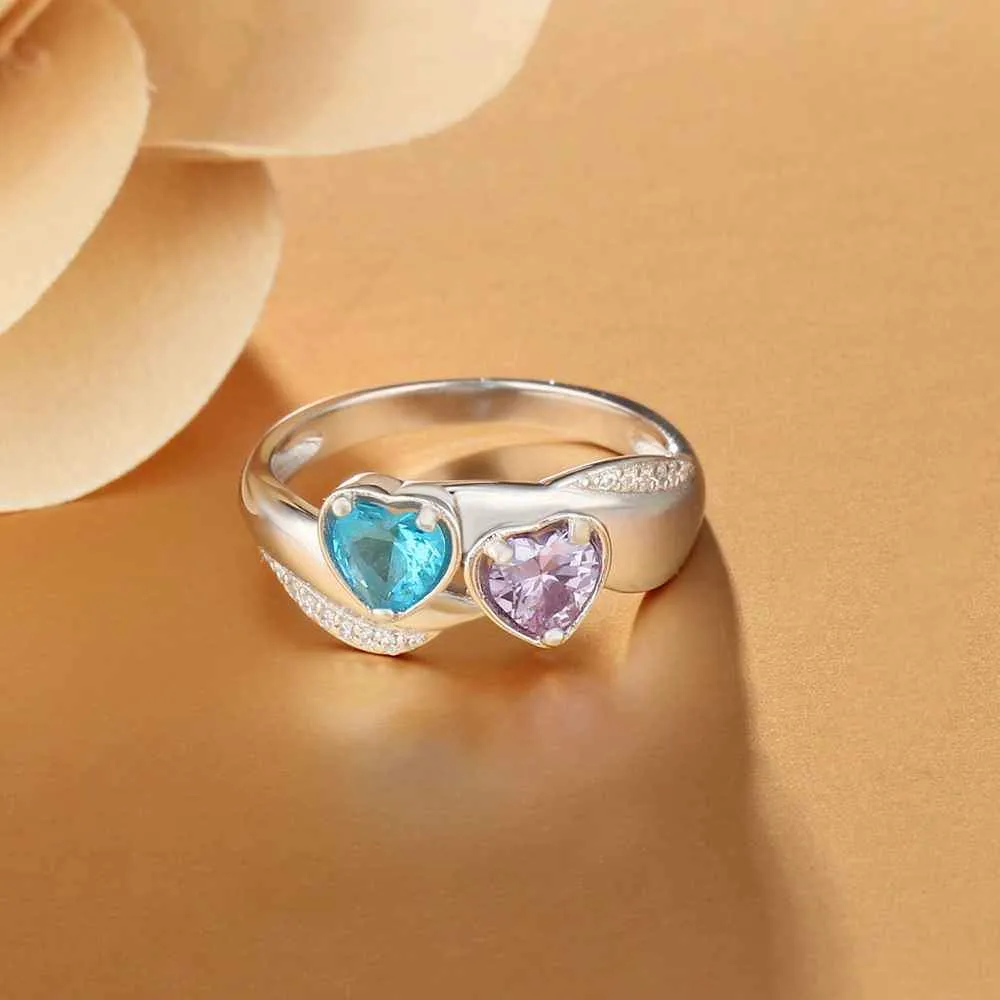 Heart Birthstone Personalized Engrave Name Promise Ring 925 Sterling Silver Anniversary Jewelry Gift For Her