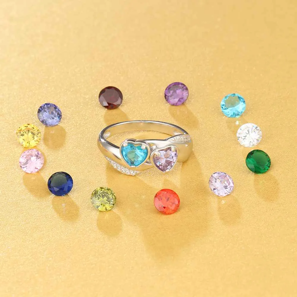 Heart Birthstone Personalized Engrave Name Promise Ring 925 Sterling Silver Anniversary Jewelry Gift For Her