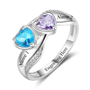 Heart Birthstone Personalized Engrave Name Promise Ring 925 Sterling Silver Anniversary Jewelry Gift For Her