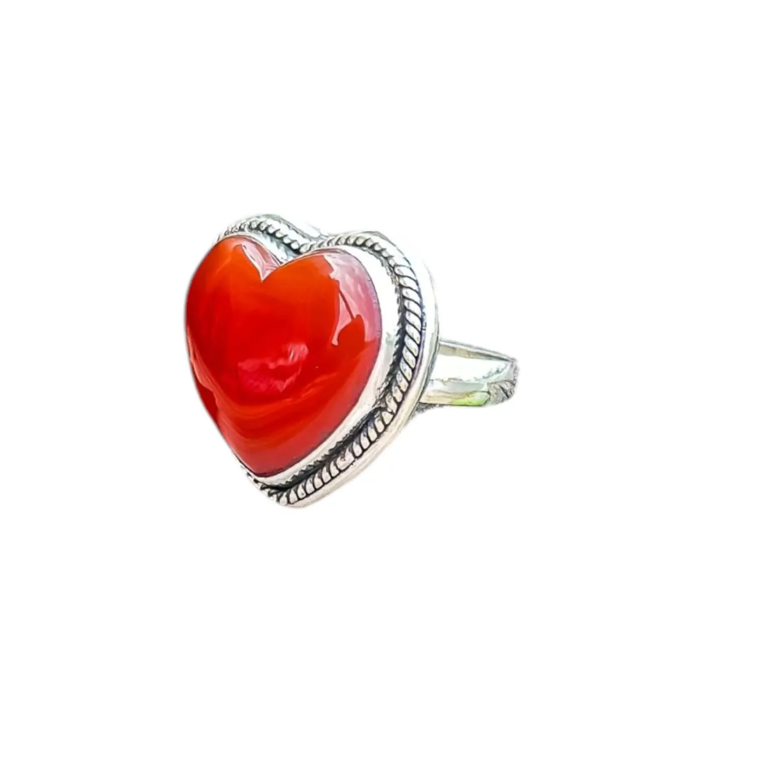 HEART Carnelian Solid 925 Sterling Silver Ring 4.5