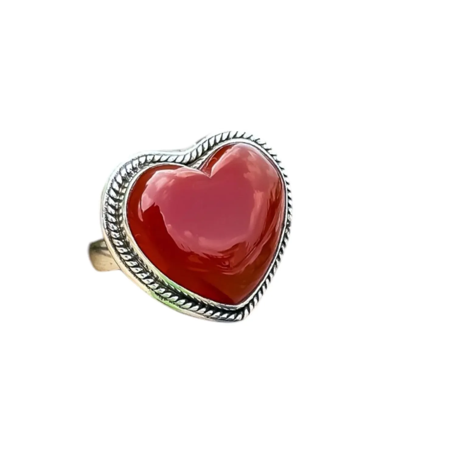 HEART Carnelian Solid 925 Sterling Silver Ring 4.5