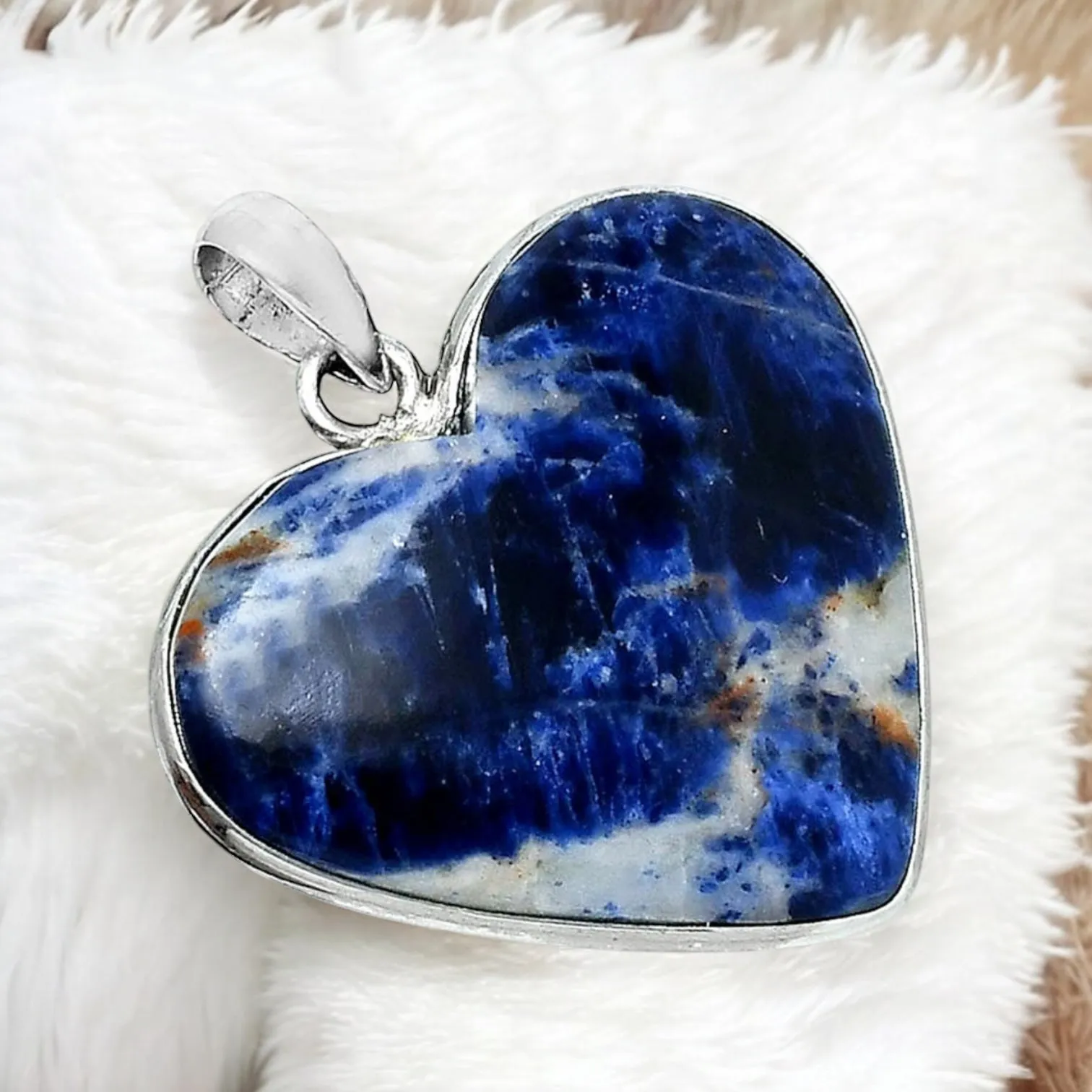 HEART Sodalite Solid 925 Sterling Silver Pendant