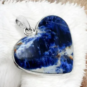 HEART Sodalite Solid 925 Sterling Silver Pendant