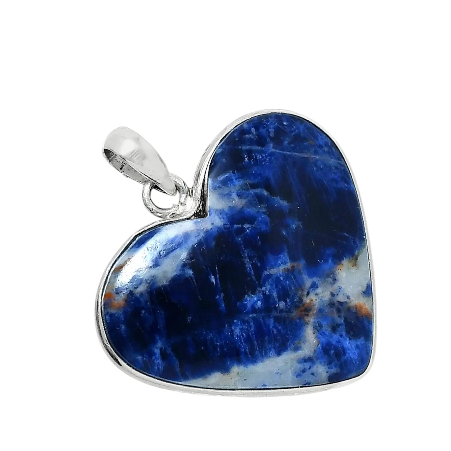 HEART Sodalite Solid 925 Sterling Silver Pendant
