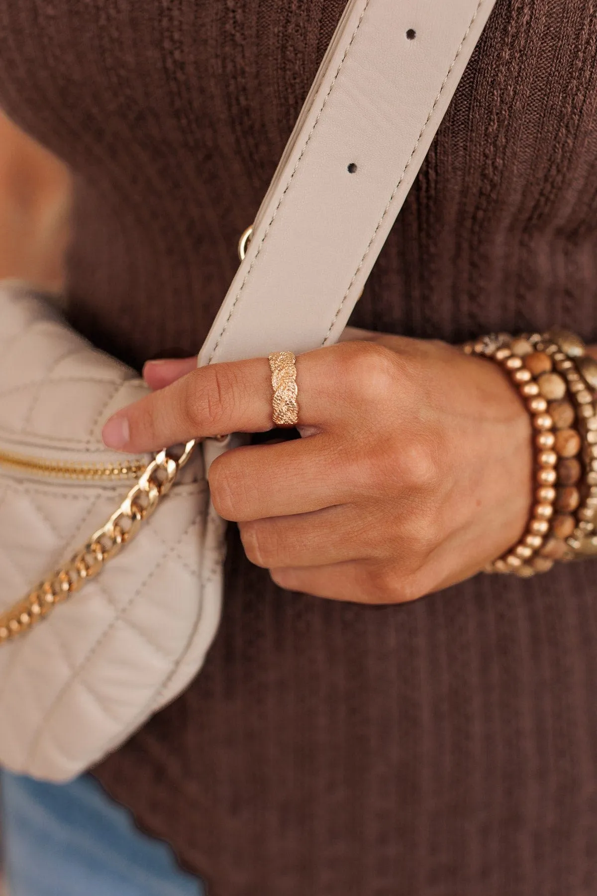 Hold Your Head High Braided Ring- Gold
