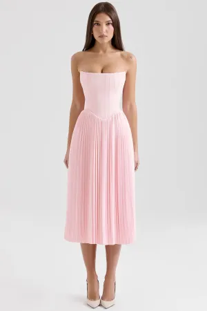 HOUSE OF CB Marci Pink Pleated Midi Corset Dress