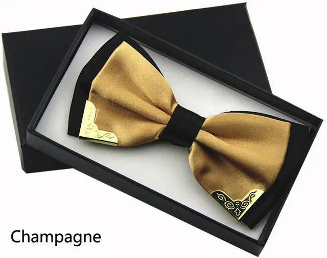 Jbersee Luxury Boutique Fashion Metal Bow Ties for Men Women Wedding Party Butterfly Bowtie Gravata Slim Black Bow Tie Cravat