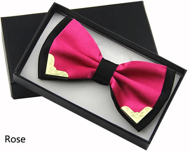 Jbersee Luxury Boutique Fashion Metal Bow Ties for Men Women Wedding Party Butterfly Bowtie Gravata Slim Black Bow Tie Cravat