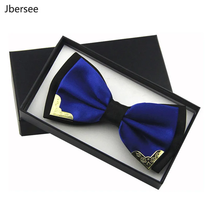 Jbersee Luxury Boutique Fashion Metal Bow Ties for Men Women Wedding Party Butterfly Bowtie Gravata Slim Black Bow Tie Cravat