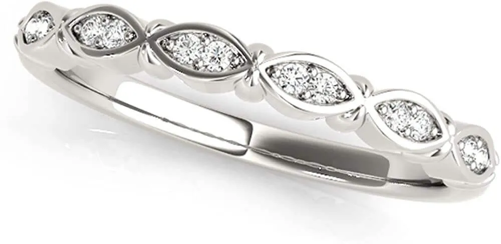 JewelMore 1/10CT Round Diamond Wedding Band 14K Solid Rose Gold, White Gold & Yellow Gold (H-I , I2-I3)