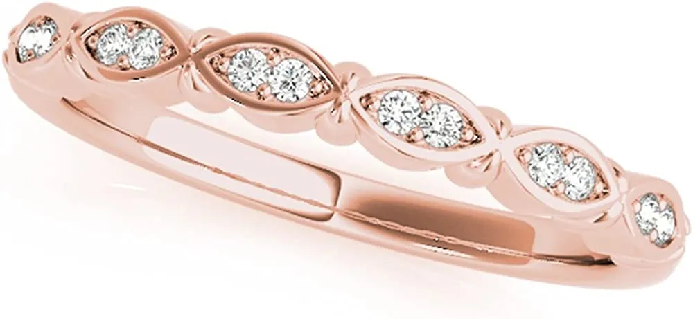 JewelMore 1/10CT Round Diamond Wedding Band 14K Solid Rose Gold, White Gold & Yellow Gold (H-I , I2-I3)