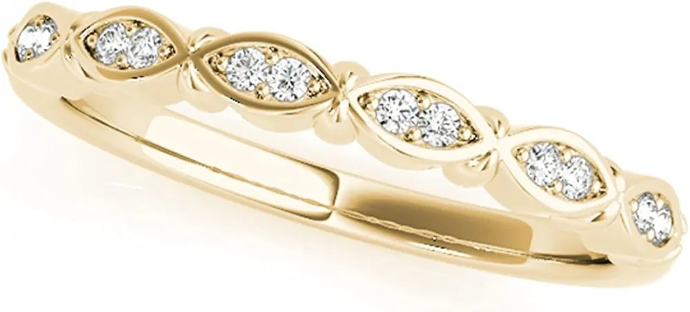 JewelMore 1/10CT Round Diamond Wedding Band 14K Solid Rose Gold, White Gold & Yellow Gold (H-I , I2-I3)