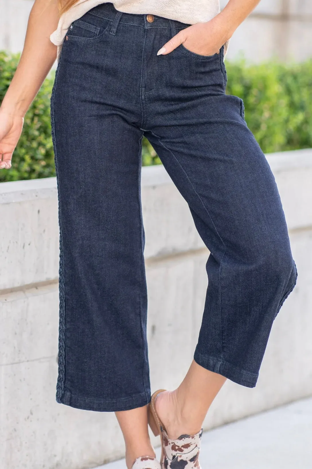 Judy Blue Braided Seam Crop Jeans