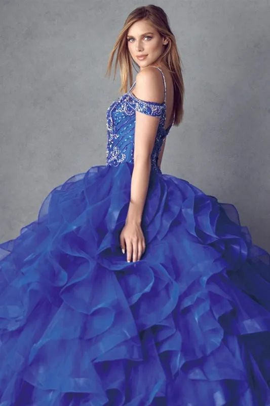 Juliet 1421 Cinderella Ball Gown Ruffled Tulle Cold Shoulder Embroidered Bodice