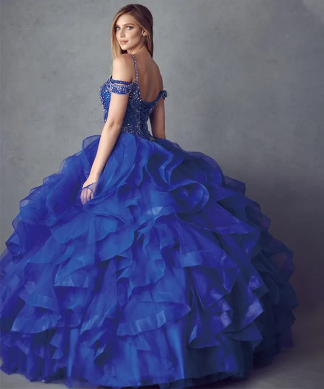 Juliet 1421 Cinderella Ball Gown Ruffled Tulle Cold Shoulder Embroidered Bodice