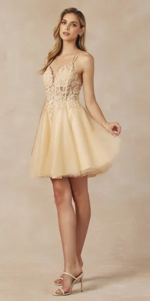 Juliet 864 Leaf Lace Embroidered Bodice Glitter Tulle Dress