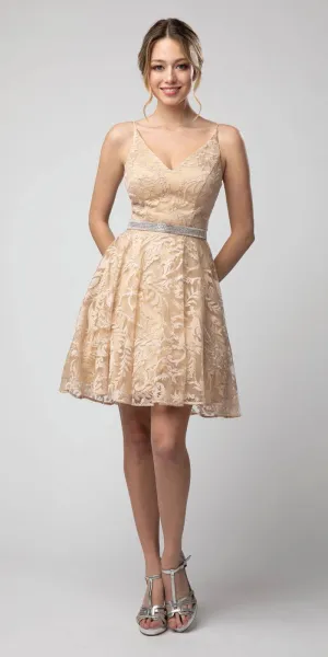 Juno 1047 Embroidered Homecoming Short Dress V-Neck