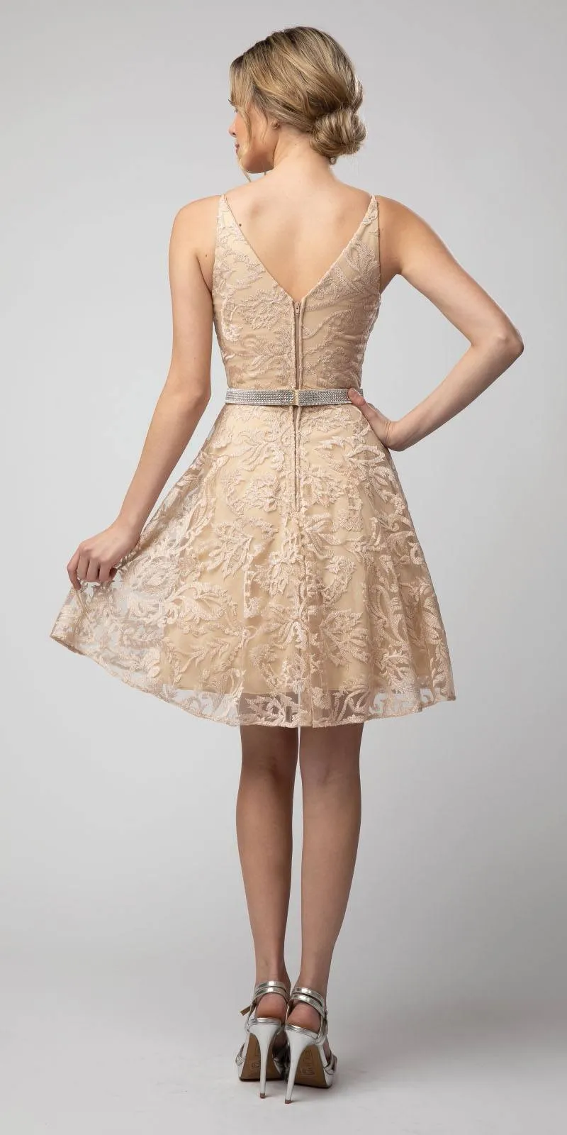 Juno 1047 Embroidered Homecoming Short Dress V-Neck