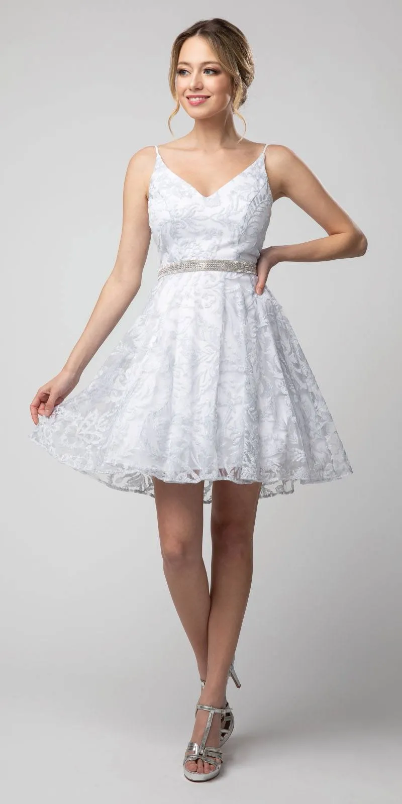 Juno 1047 Embroidered Homecoming Short Dress V-Neck