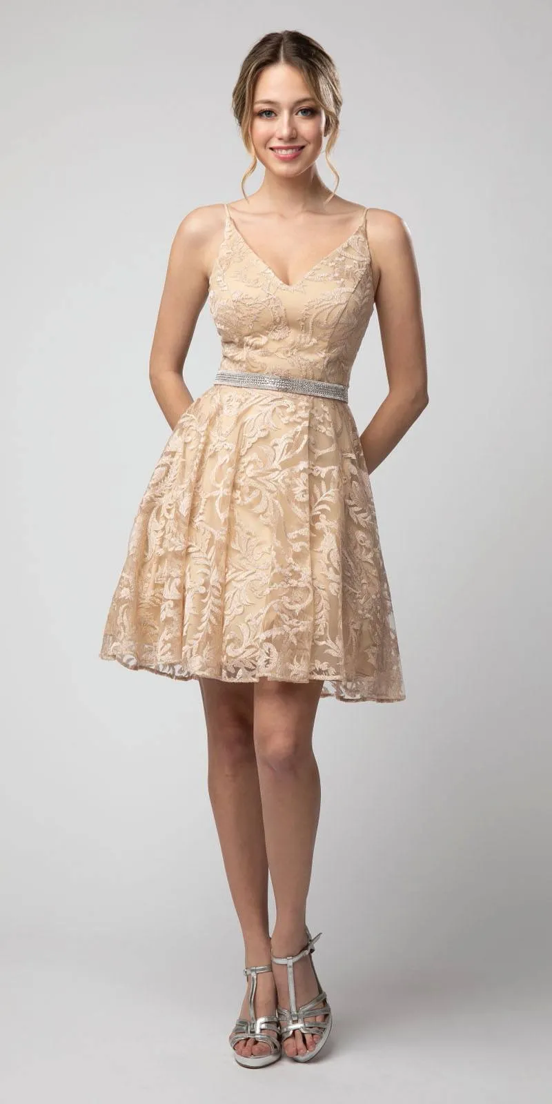 Juno 1047 Embroidered Homecoming Short Dress V-Neck