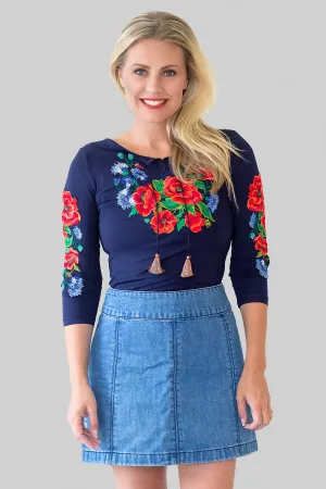 Kateryna Navy Poppy Top
